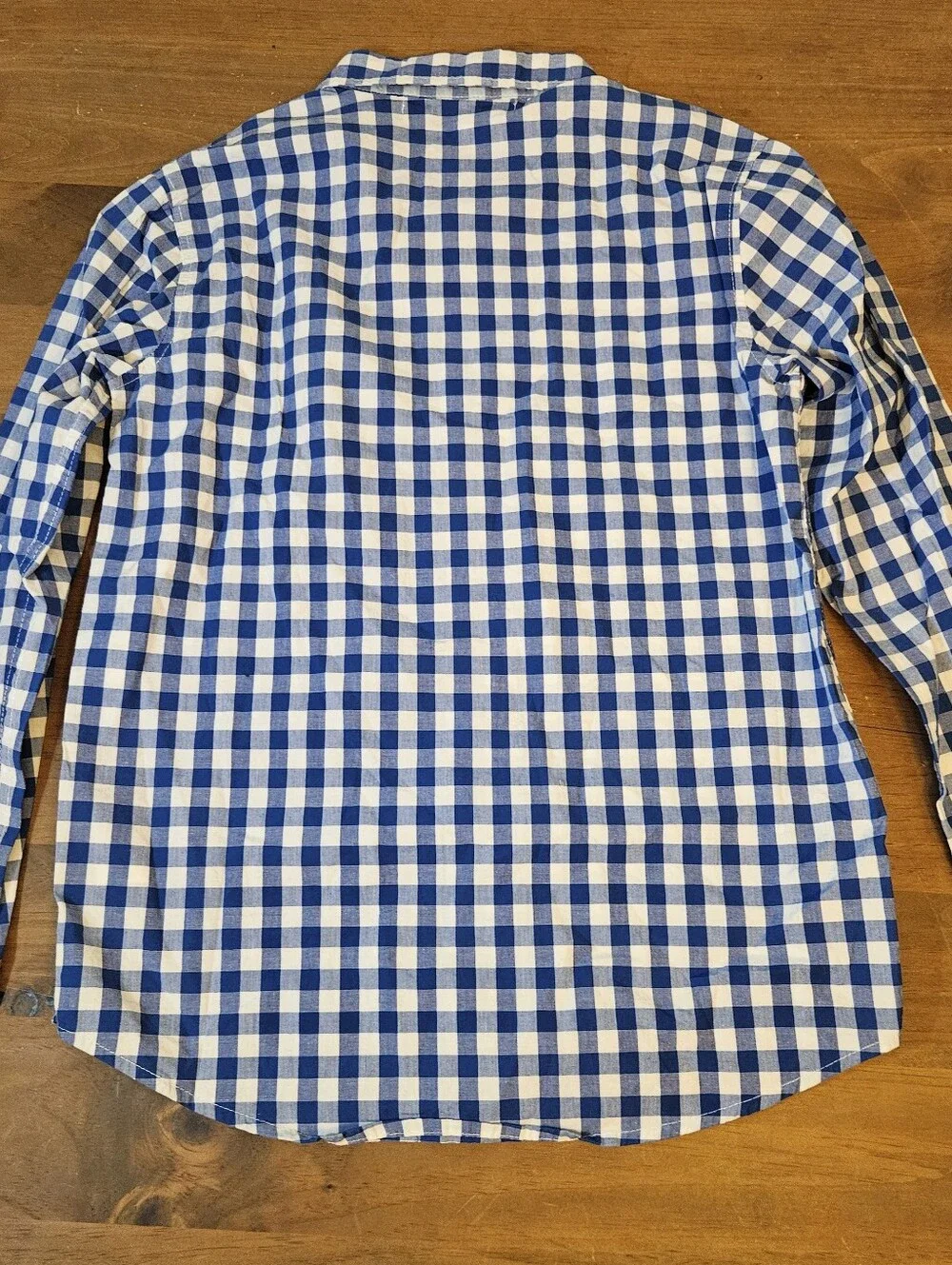 Old Navy Boys Classic Shirt Button Up Long Sleeve Blue Checkered Youth XL 14/16